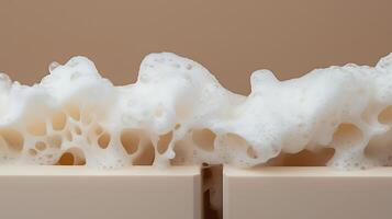 A close up of soap foam on a white surface photo