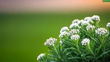 A close up of some white flowers in a field photo