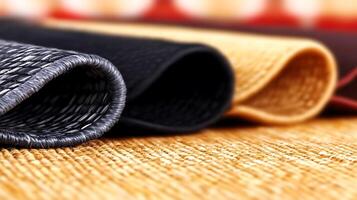 A close up of several different colored fabric photo