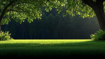 A green field with trees and grass photo