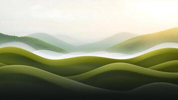 Green mountains and hills with sun shining over them photo