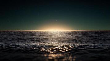 A sunset over the ocean with a bright light shining photo