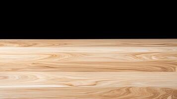 Wooden table top with black background photo