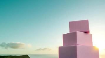 A stack of pink soap blocks on top of a hill photo