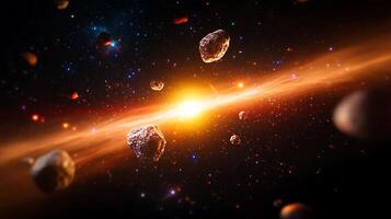 An image of asteroids and planets in space photo