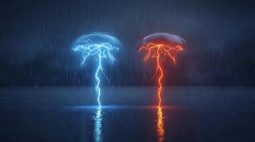 Two jellyfish with lightning and water photo