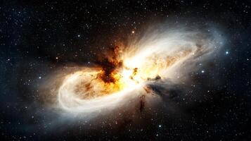 The supernova in the center of this image is surrounded by a bright white cloud photo