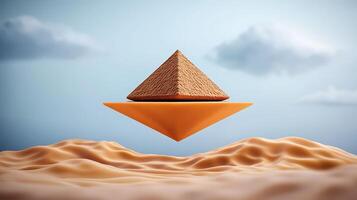 An egyptian pyramid floating in the desert photo