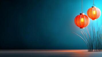 Three red lanterns hanging from a string photo