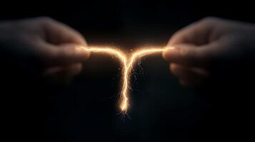 Two hands holding a sparkle in the shape of a letter t photo