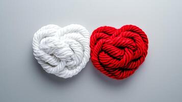 Two red and white ropes in the shape of a heart photo