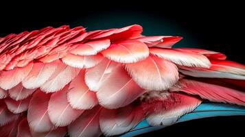 A close up of a pink flamingo's feathers photo
