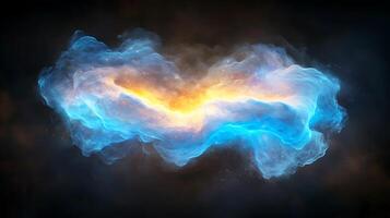 Blue and yellow smoke cloud on black background photo