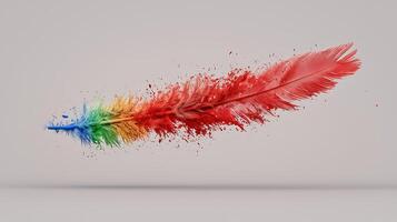 A colorful feather is being splattered with paint photo
