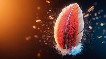 A red feather is flying in the air photo