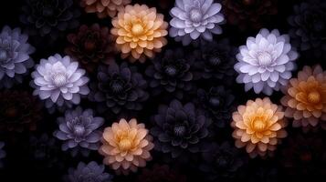 A black background with many different colored flowers photo