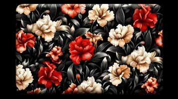 A black and red floral pattern on a square tile photo