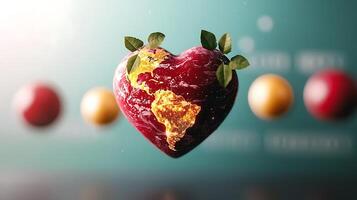 A heart shaped object with leaves and fruit on it photo