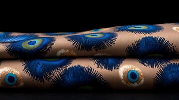 A pair of blue and gold peacock feathers photo