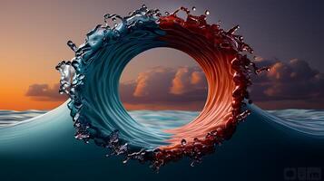A circular shape with water splashing out of it photo