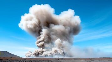 A large plume of smoke is coming out of the ground photo