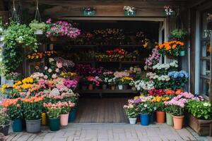 Vibrant flower shop display with colorful blooms photo