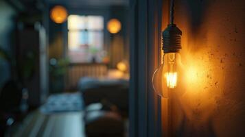 Light bulb in a socket casting warm glow photo