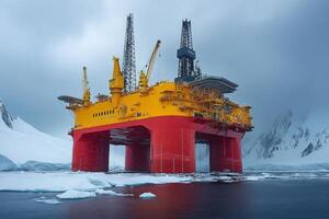 Semi-submersible platform exploring for oil and gas in arctic waters photo