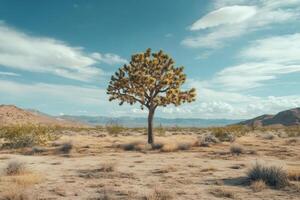 Joshua tree standing in the Mojave Desert under a cloudy sky photo