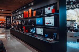 Modern electronics store showcasing cutting edge technology and devices photo