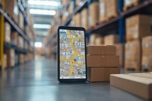 Innovative navigation system guides logistics in modern warehouse setting photo