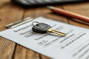 Car Keys Resting on a Hungarian Purchase Agreement on a Wooden Table photo