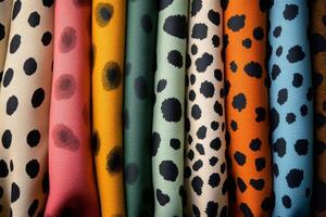 Colorful fabrics showing various dotted patterns creating a stunning visual effect photo