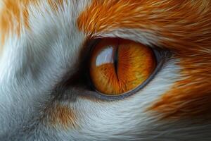 Close-up of orange and white cat eye showing reflection photo