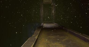 Mysterious corridor illuminated by floating particles in dark space video