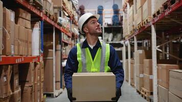 Warehouse Worker Carrying Box for Delivery Operations video