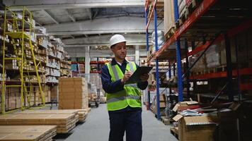 Warehouse Worker Walking and Reviewing Inventory List video