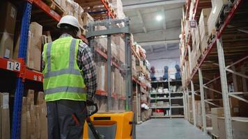 Warehouse Worker Operating Forklift in Storage Facility video