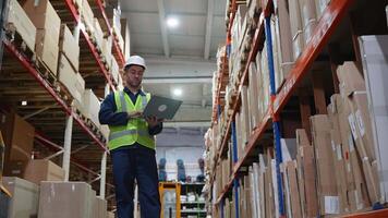 Warehouse Worker Managing Inventory with Laptop video