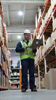 Logistics Worker Using Laptop to Check Inventory at Warehouse video