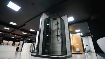 Modern Shower Cabin Display in Bathroom Showroom video