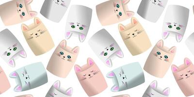 Seamless marshmallow pattern in the form of cute kittens. White background vector