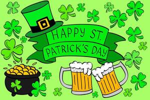 happy st patrick's day card with shamrock clover vector