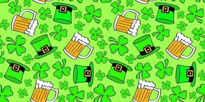 st. patrick's day green clover shamrock hat beer pattern vector