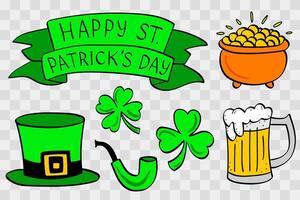 elements for st. patrick's day ribbon leprechaun's hat mug of beer shamrocks pipe vector