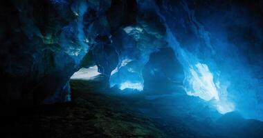 Exploring beautiful illuminated ice caves in a stunning natural formation video