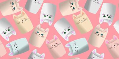 Marshmallows in the form of cute little cats. Seamless pattern on pink background vector