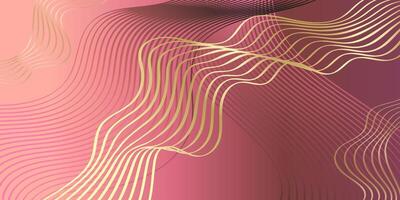 Illustration abstract background with curved wavy lines dynamic gradient wave from line gold pink space for design vector