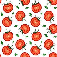 Seamless pattern of red tomatoes and green arugula on a white background vector