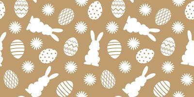 seamless modern pattern with rabbit outlines and beige mousse and white Easter eggs vector